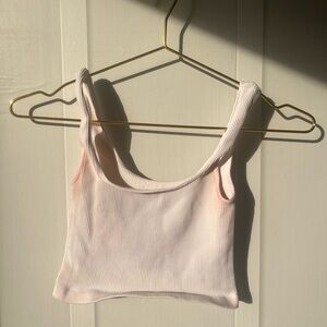 Pink and White Stained Ribbed Crop Top